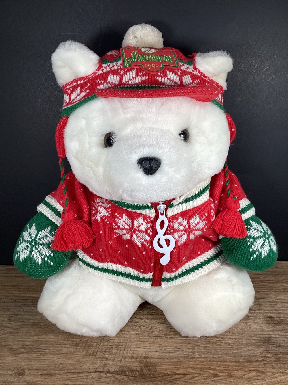 1992 Santa Bear Dayton Hudson Sing Along Christmas Plush Hat & Sweater, No Tape